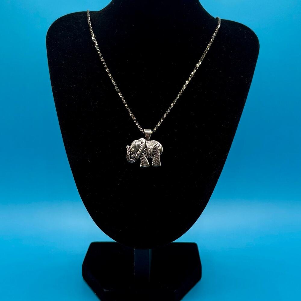 New Sterling Silver Black Elephant Pendant & 20" Chain